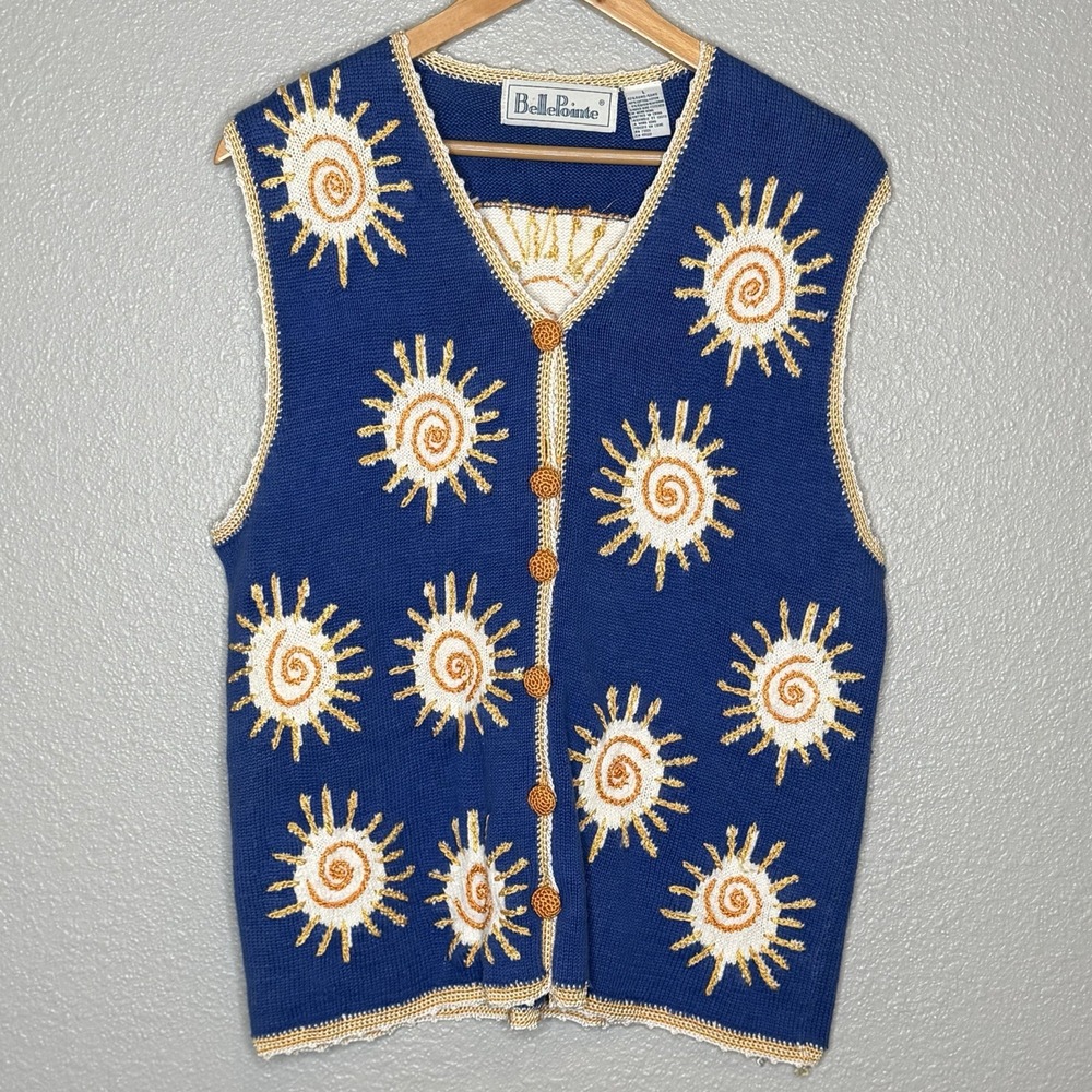 BellePointe Sun Knit Vest Blue Crochet Boho 90s Coastal Grandma L Artsy Festival